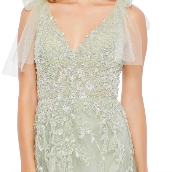 MAC DUGGAL 20313 EMBELLISHED SOFT TIE SLEEVELESS V-NECK SAGE GOWN sz 8 - Picture 3 of 6